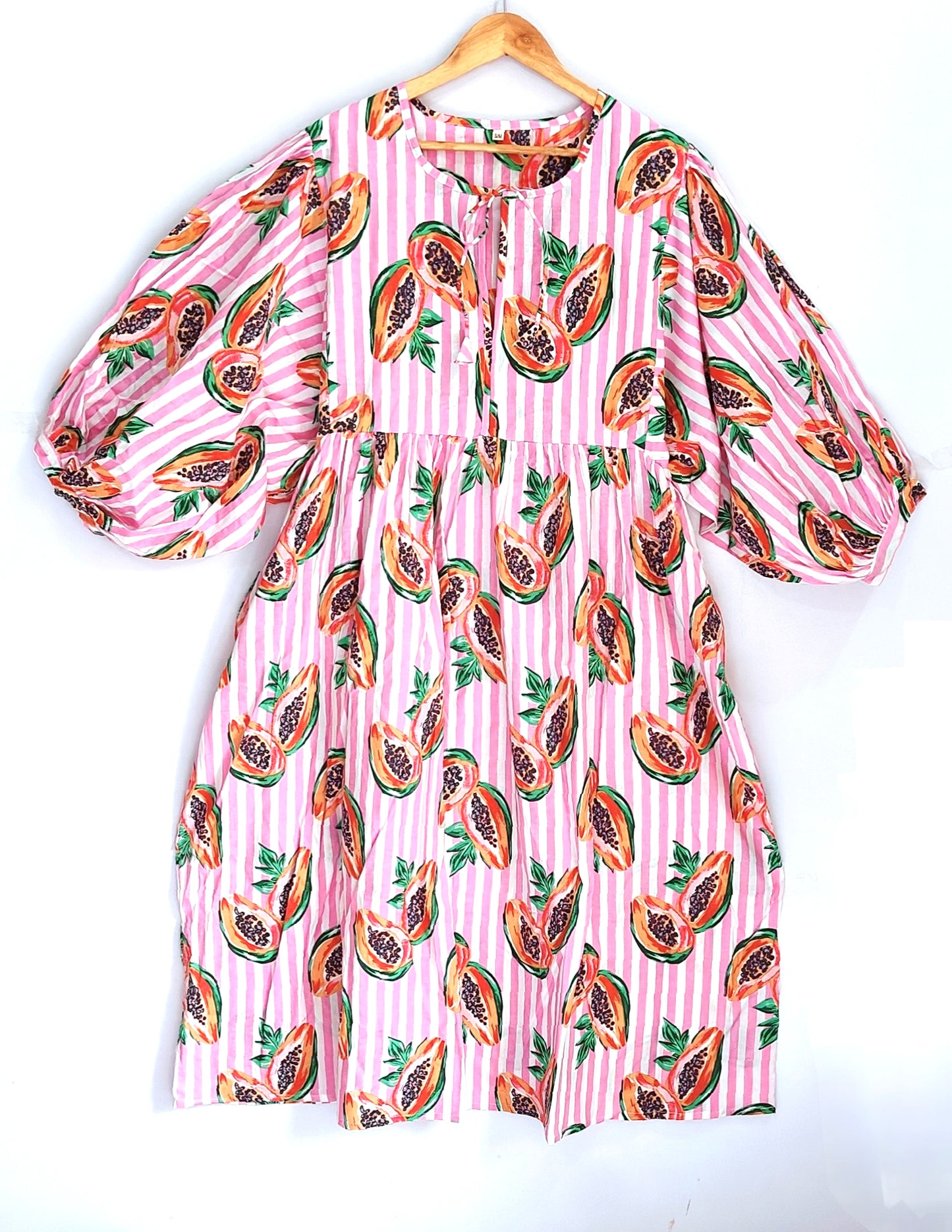 Women Midi Dress, Mini Dress, Floral Long Block Print Dress, Deep Neck With String Closer