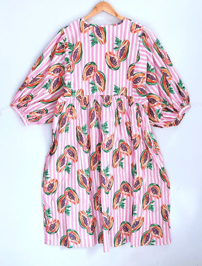 Women Midi Dress, Mini Dress, Floral Long Block Print Dress, Deep Neck With String Closer