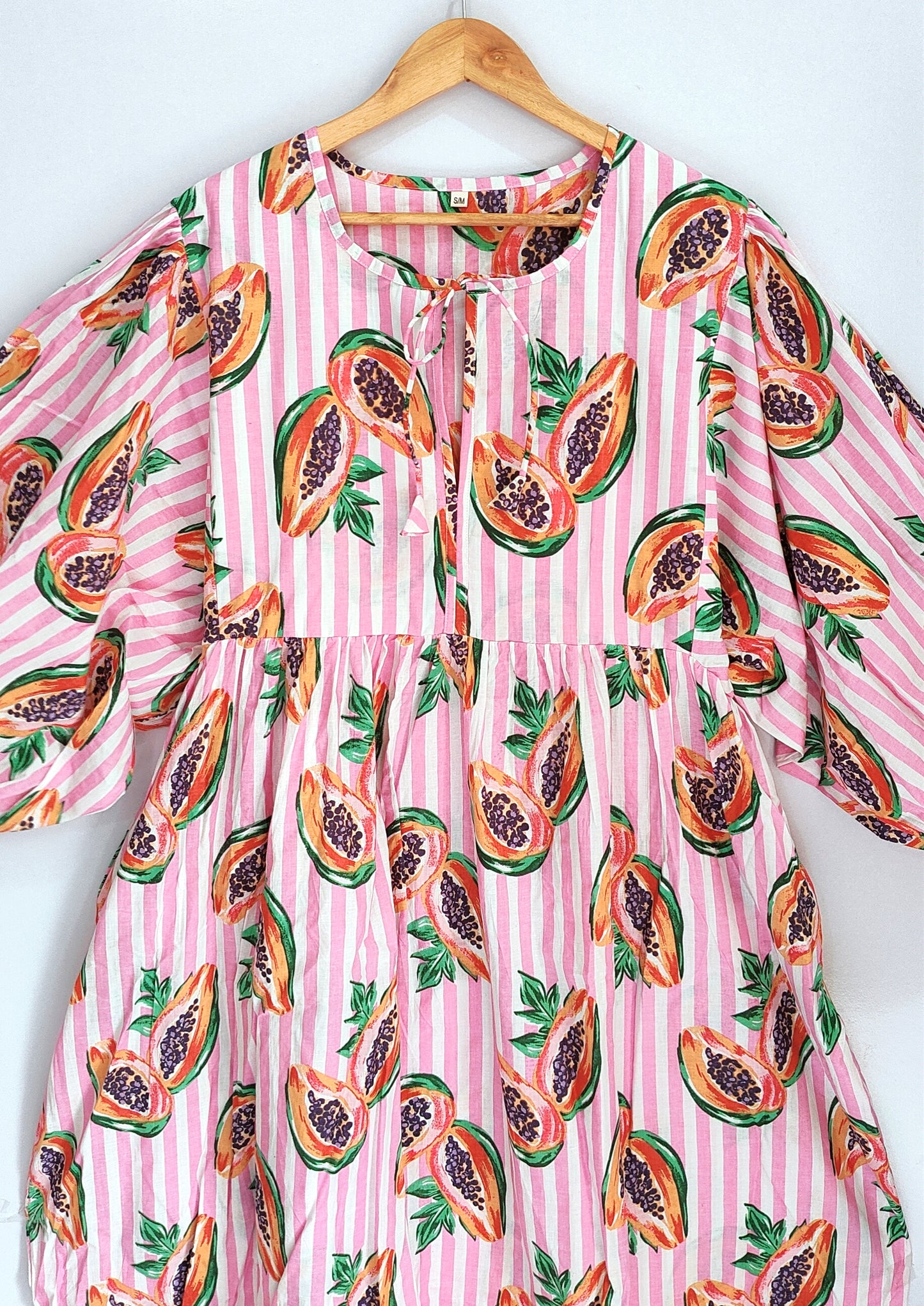 Women Midi Dress, Mini Dress, Floral Long Block Print Dress, Deep Neck With String Closer