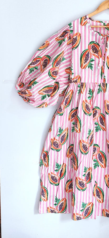 Women Midi Dress, Mini Dress, Floral Long Block Print Dress, Deep Neck With String Closer