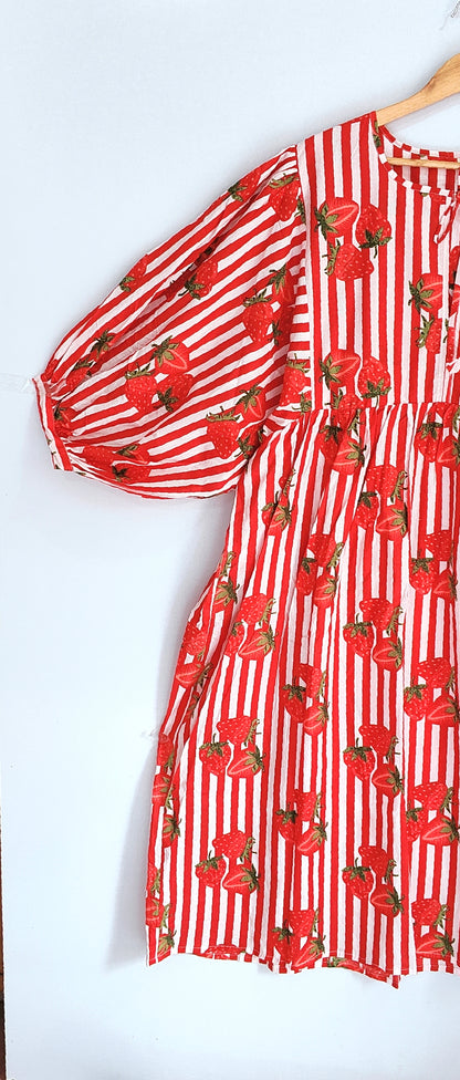 Women Midi Dress, Mini Dress, Floral Long Block Print Dress, Deep Neck With String Closer