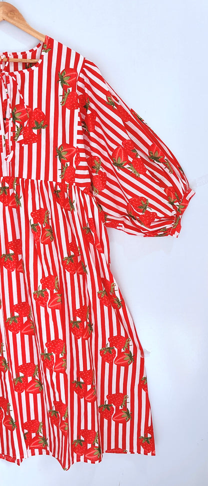 Women Midi Dress, Mini Dress, Floral Long Block Print Dress, Deep Neck With String Closer