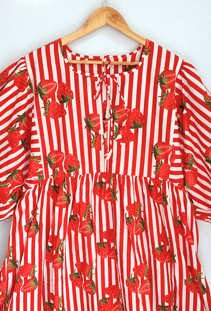 Women Midi Dress, Mini Dress, Floral Long Block Print Dress, Deep Neck With String Closer