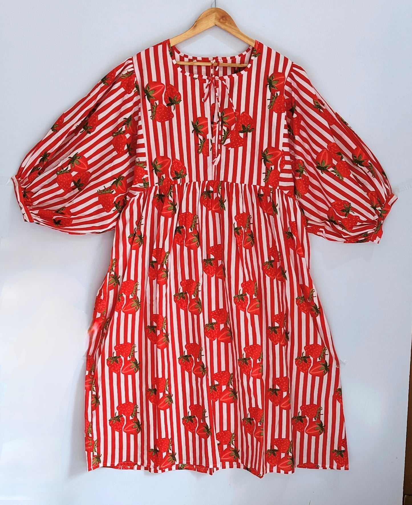 Women Midi Dress, Mini Dress, Floral Long Block Print Dress, Deep Neck With String Closer